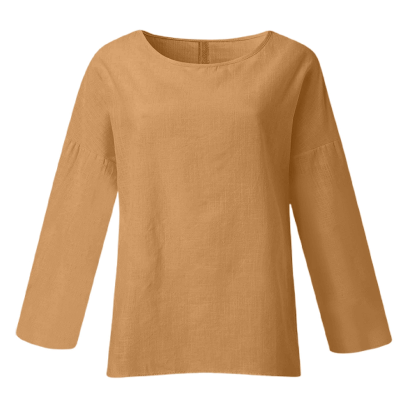 thumbnail image 5 of Camiseta de manga larga y cuello redondo de color liso para mujer: estilo informal y holgado, tejido de poliéster para los días más frescos., 5 of 5